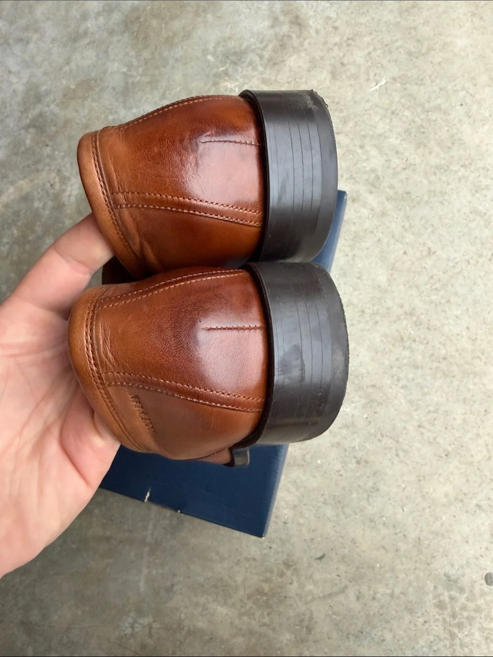 Cole Haan Brown Leather Penny Loafers with Navy & Yellow Insole - Picture 5 of 5
